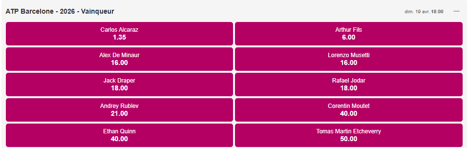 cotes atp barcelone tennis