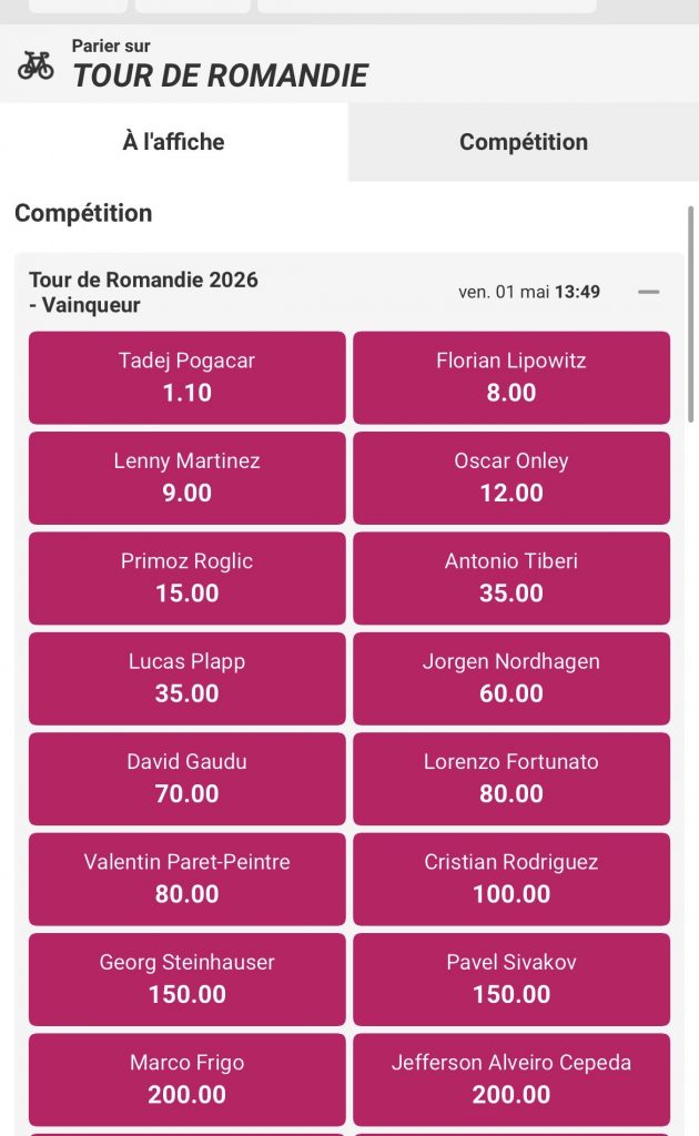 cotes tour de Romandie 2026