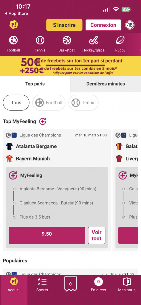 L'application feelingbet sur Android